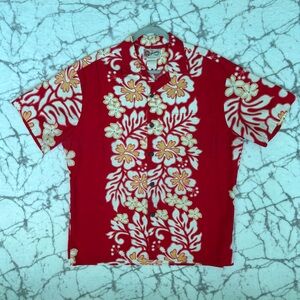 HILO HATTIE Hawaiian Shirt Men's XL Aloha Red Yellow White Floral Hawaiian Made